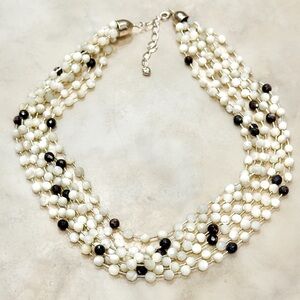 Jay King DTR .925 Moonstone/Onyx Multi-Strand (7-strand) Necklace - Vintage
